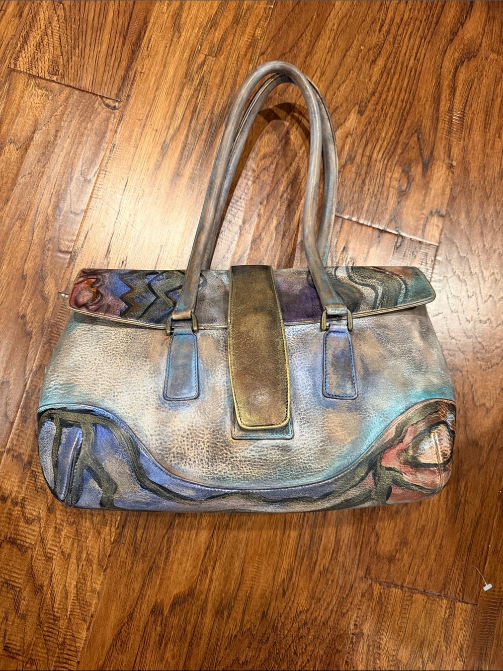 Jane Yoo Signed Hand-Painted Multicolor Leather Shoulder Bag - Women